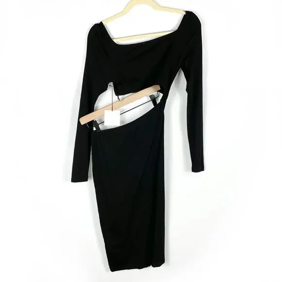 Superdown Lola Cut Out Dress Black Jersey Long Sleeve Square Neck‎ Sz XS - Picture 9 of 9